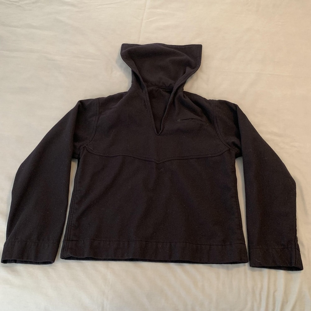 Vintage So-Sew Styles Sweater Mens Medium Blue Wool Hooded US Navy Jumper 70s